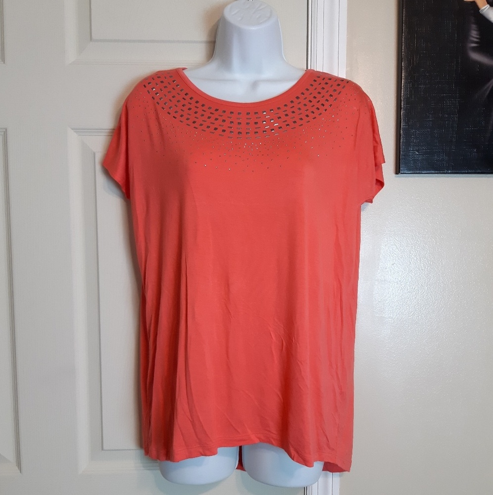 NWT New Design coral History Hi-low Top